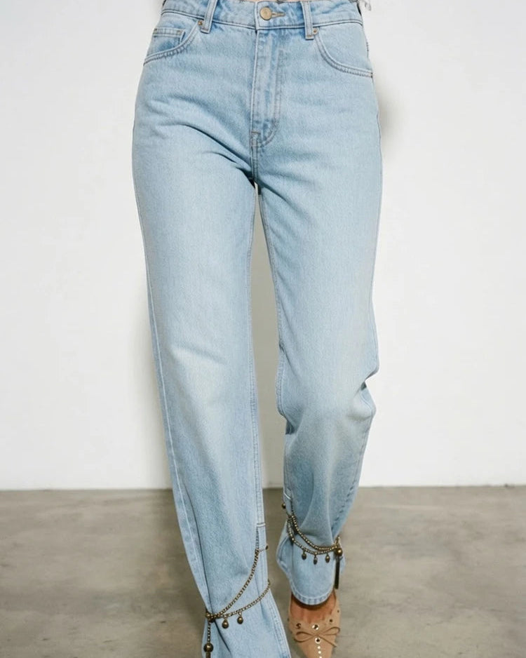 Chain Detail Blue Denim