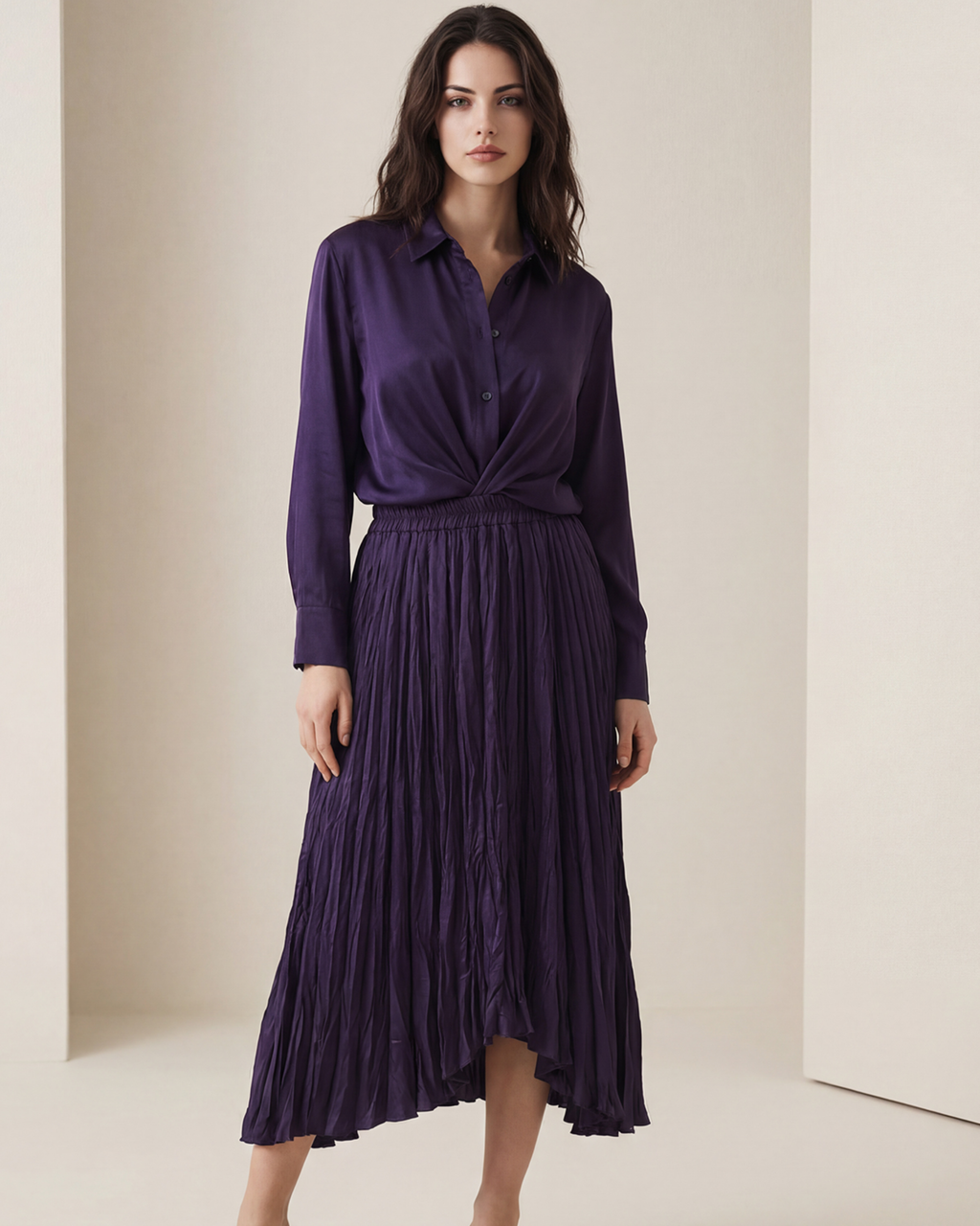 Tie Neck Pleated