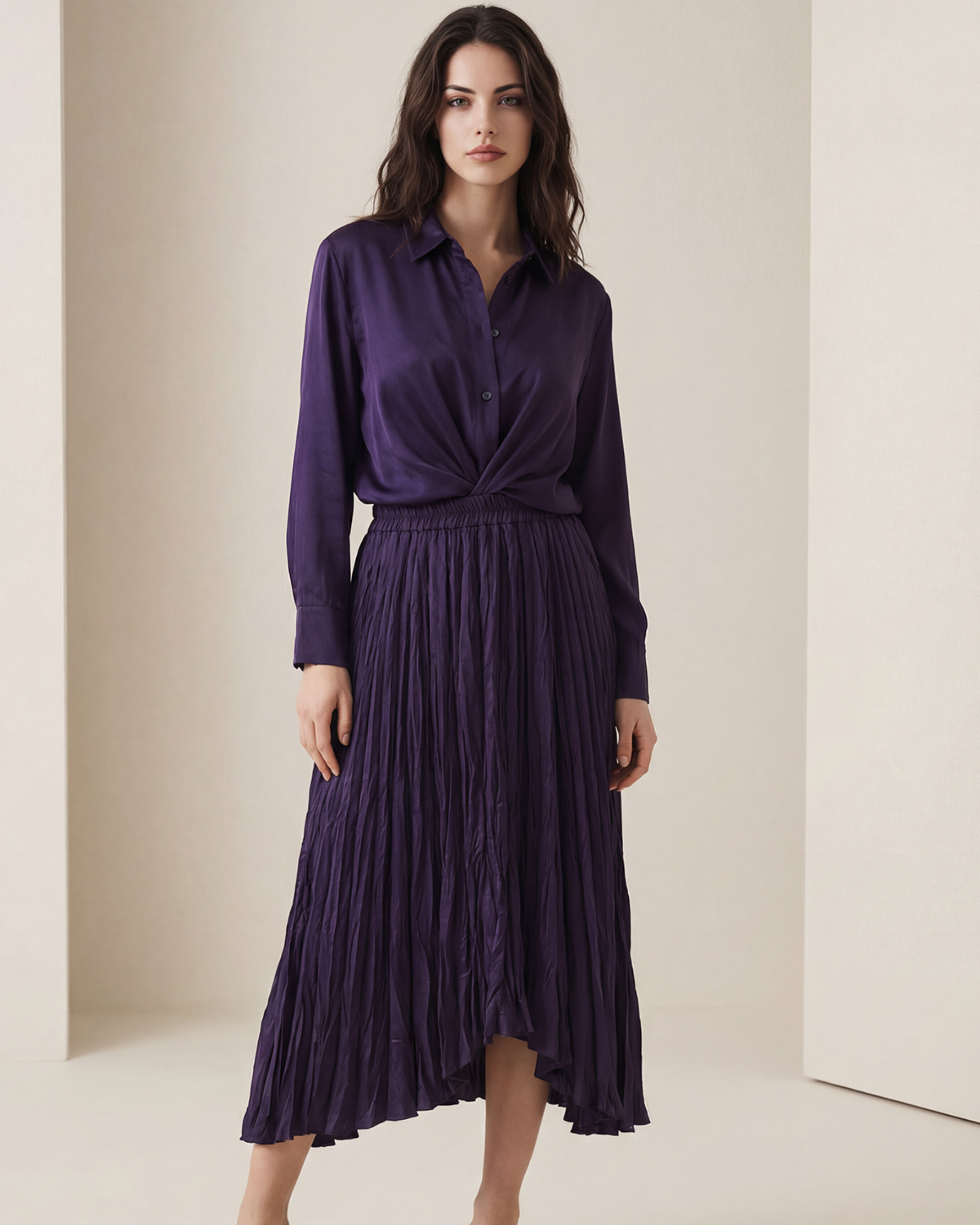 Tie Neck Pleated