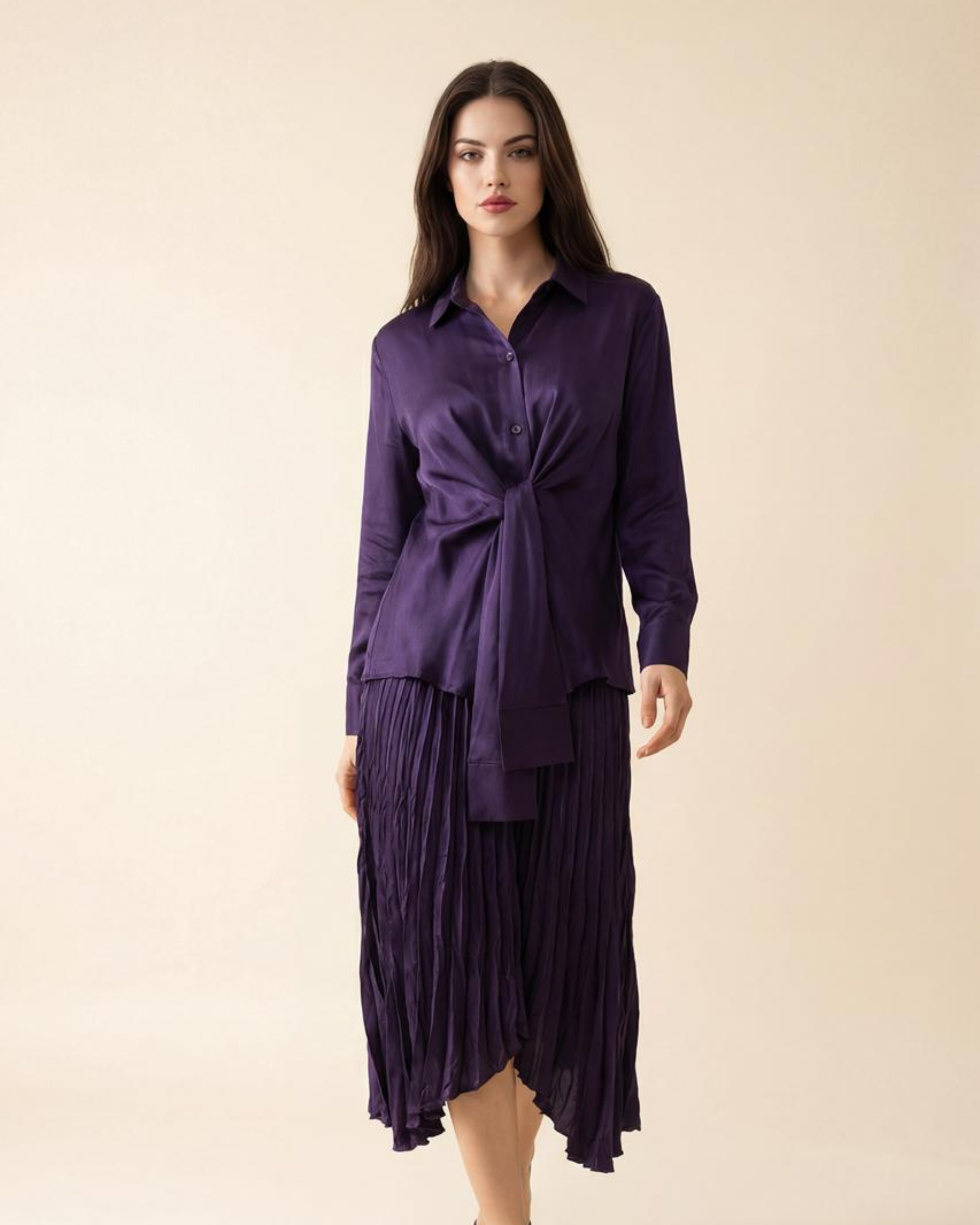 Tie Neck Pleated