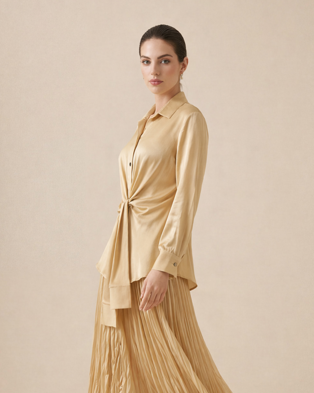 Tie Neck Pleated