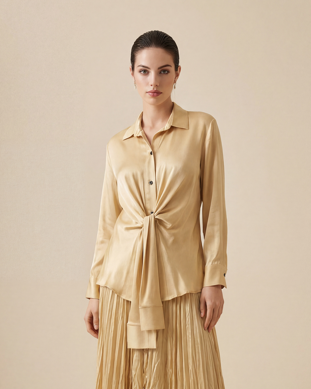 Tie Neck Pleated