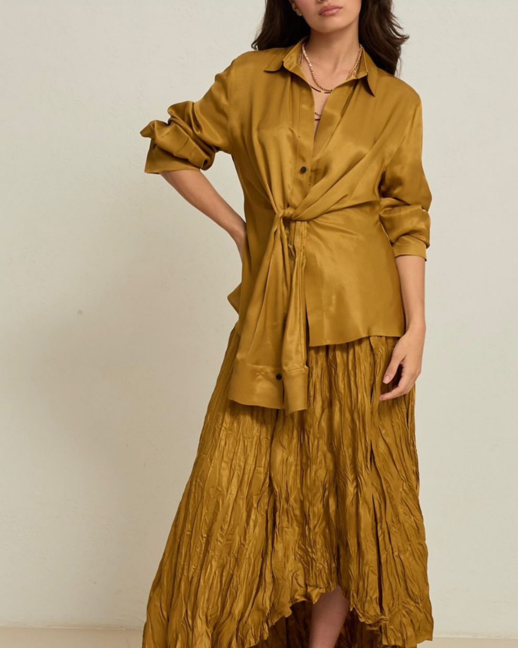 Tie Neck Pleated