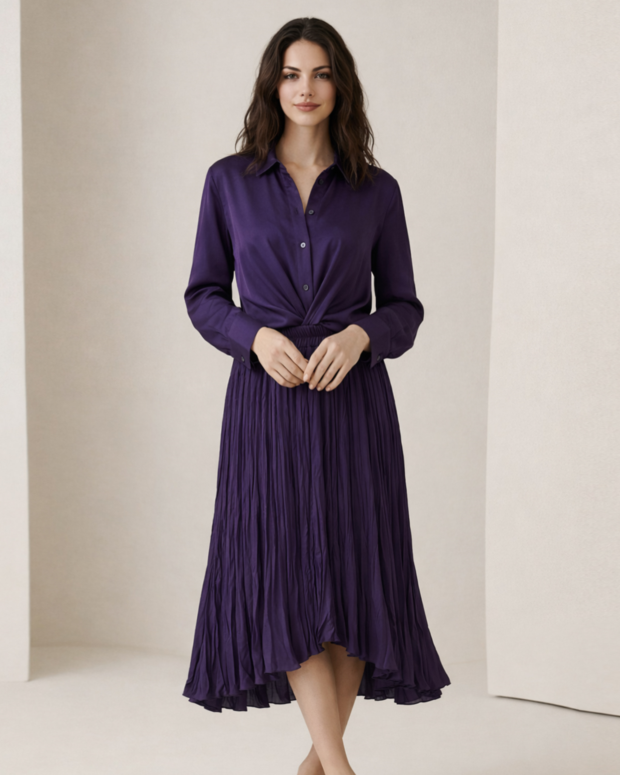 Tie Neck Pleated