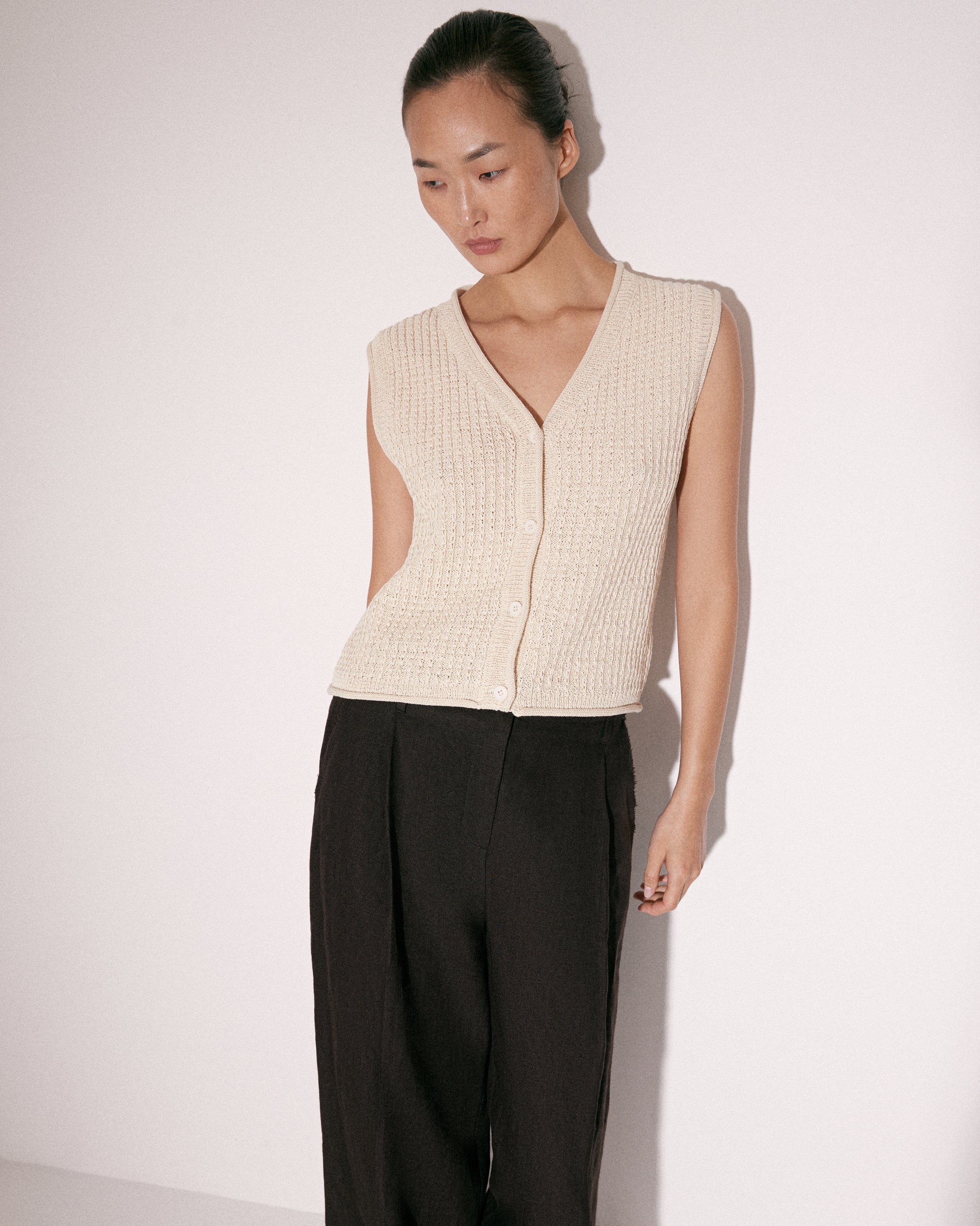 Sleeveless Button-Up